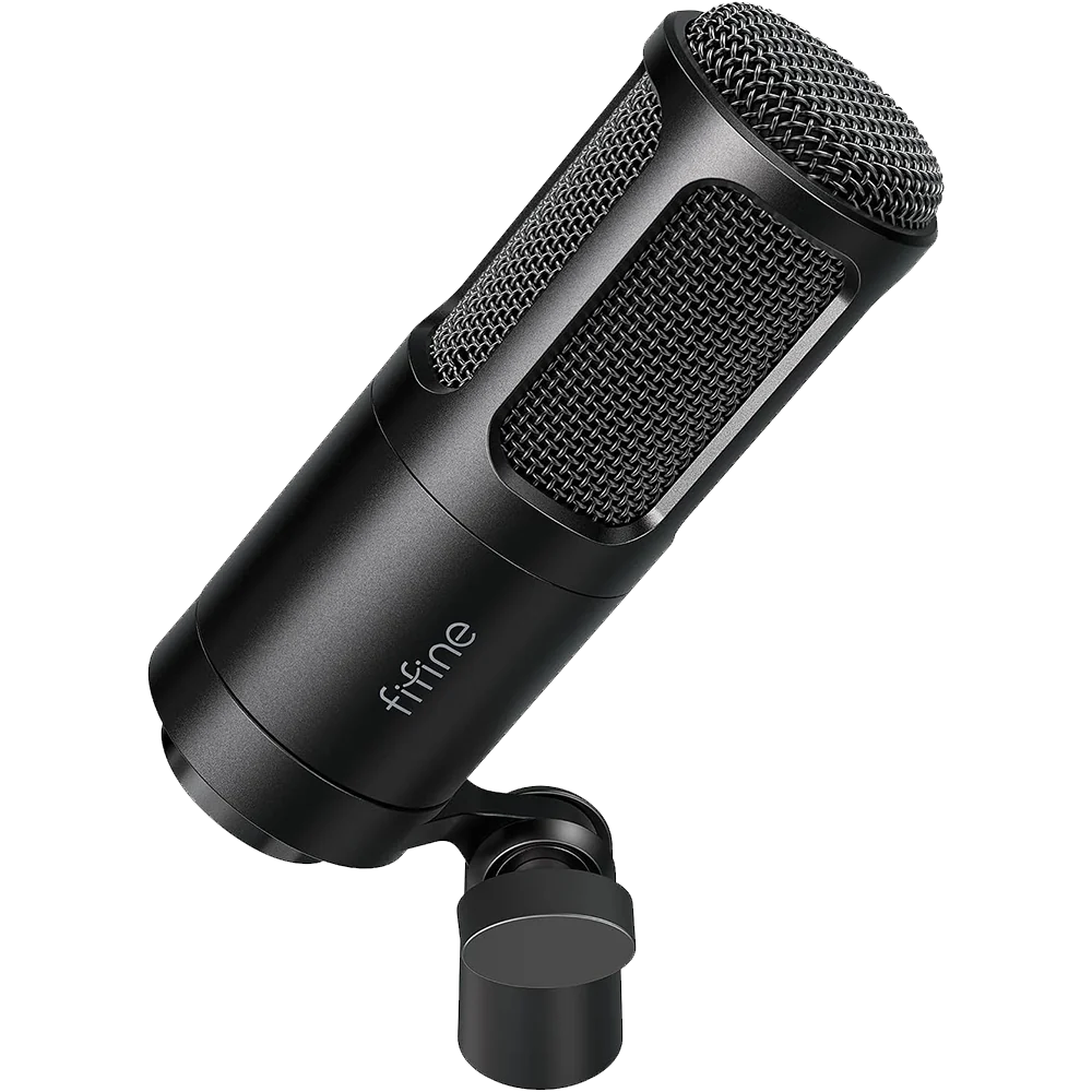 Micro USB Fifine K669 posé sur un trépied, avec son câble USB visible